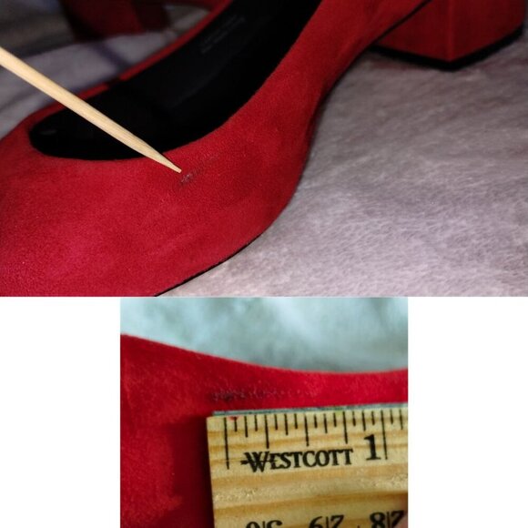 Via Spiga Suede Block Heel Pump Pointed Toe Shoe Red (Size 9.5 M / 39.5) - Picture 8 of 9